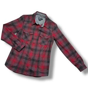 Women’s Pendleton 100% Wool Western Flannel Shirt Red Gray Ombre Plaid Sz S